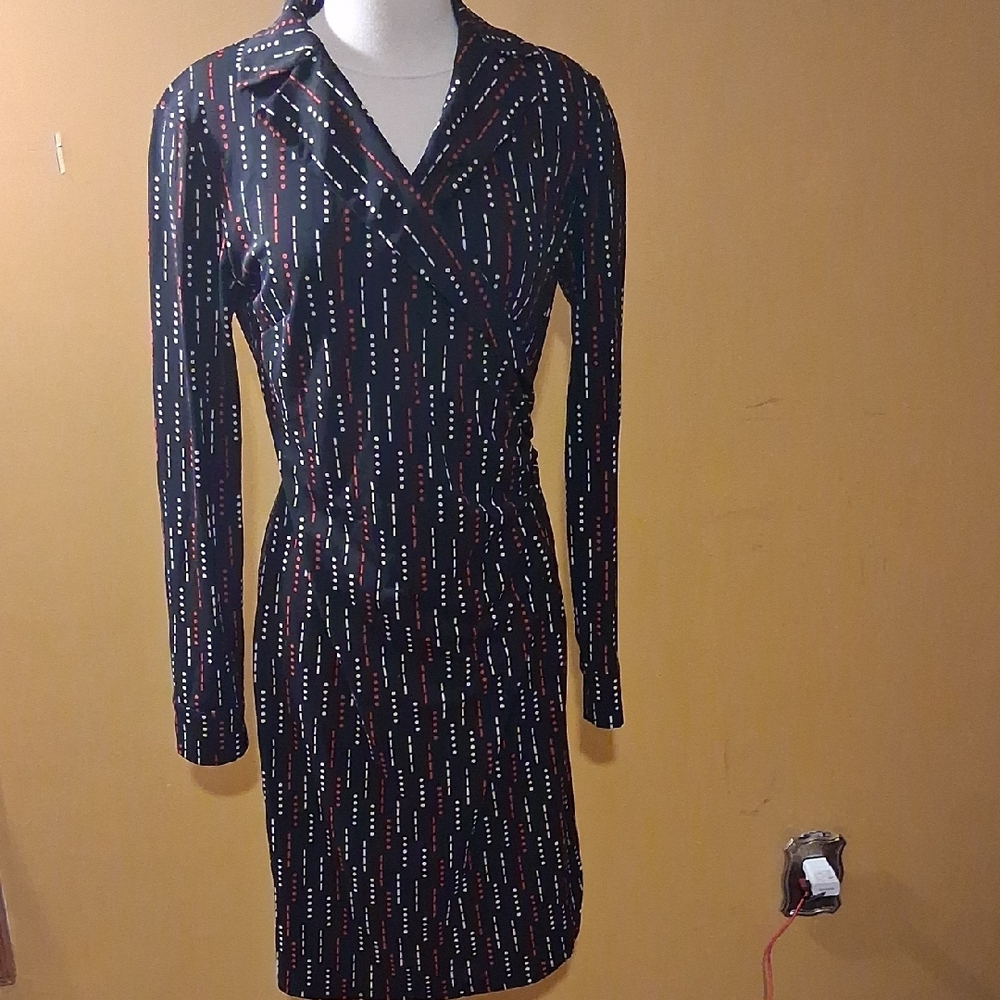 Express Black and Red Patterned Long Sleeve Dress
